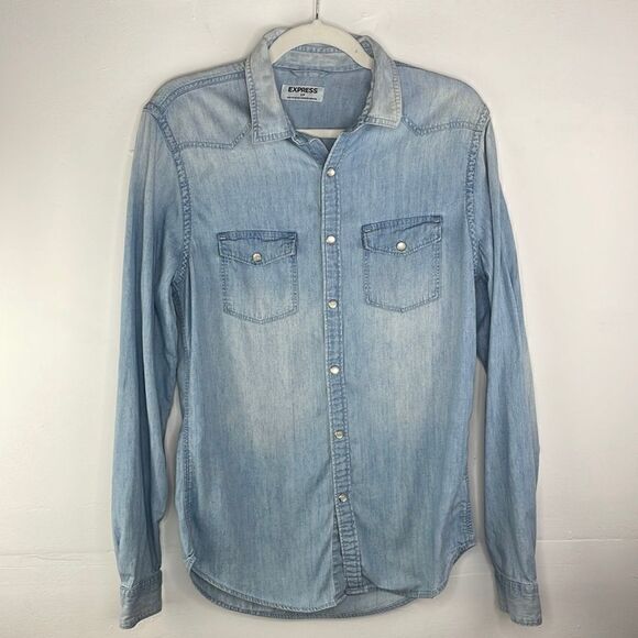 Express Chambray Western shirt 100% cotton size S/P - Picture 1 of 8